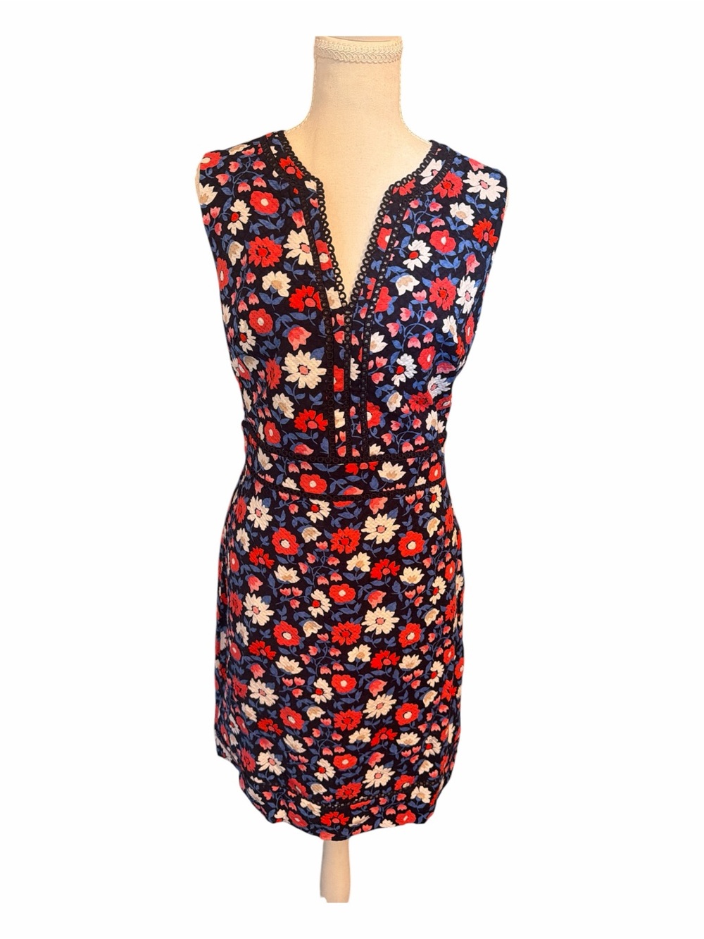 Kate Spade New York Floral Sheath Dress Size 14 Sleeveless Navy